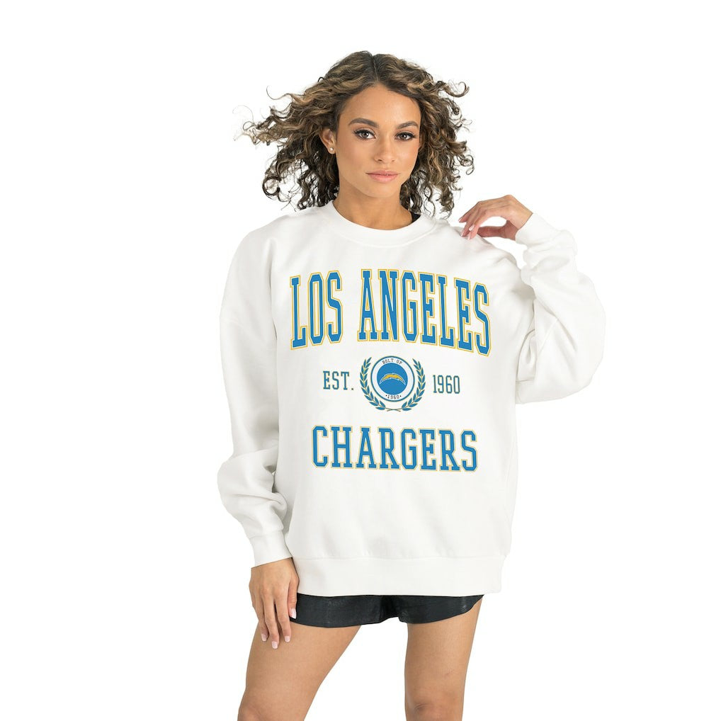 Los Angeles Chargers Gameday Couture Women's Timeless Triumph Premium Fleece Pullover Sweatshirt - White Pullover