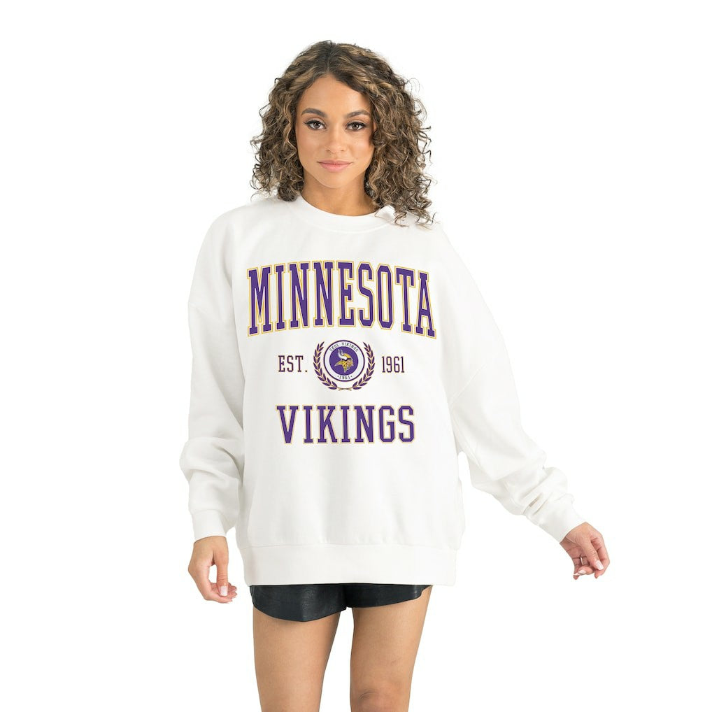 Minnesota Vikings Gameday Couture Women's Timeless Triumph Premium Fleece Pullover Sweatshirt - White Pullover