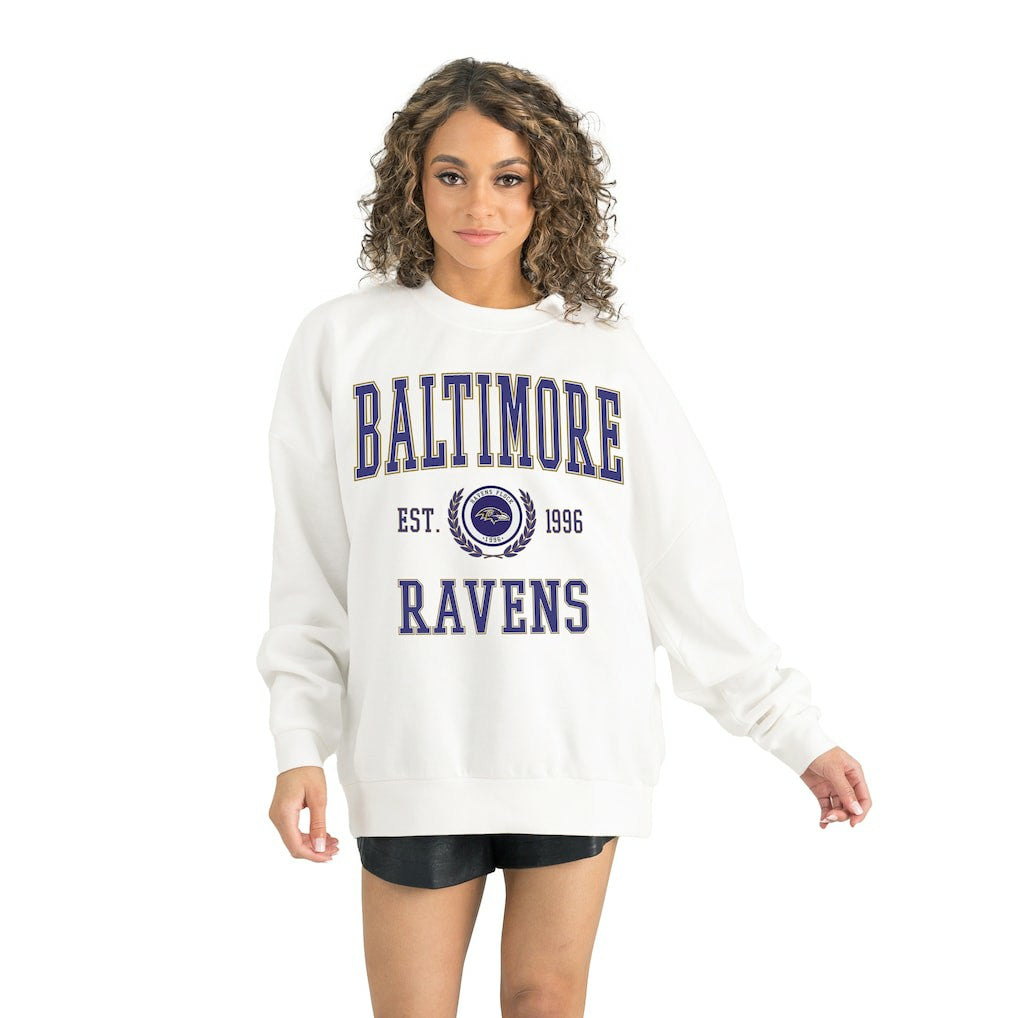 Baltimore Ravens Gameday Couture Women's Timeless Triumph Premium Fleece Pullover Sweatshirt - White Pullover