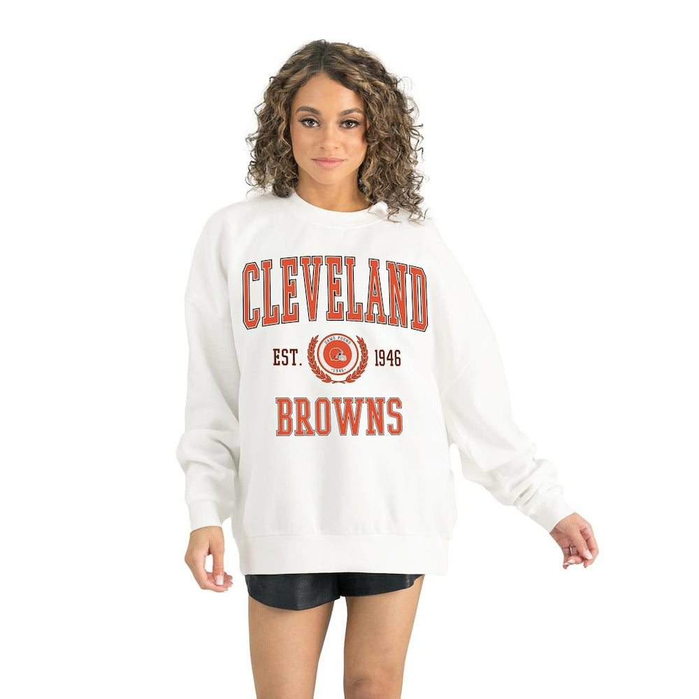 Cleveland Browns Gameday Couture Women's Timeless Triumph Premium Fleece Pullover Sweatshirt - White Pullover