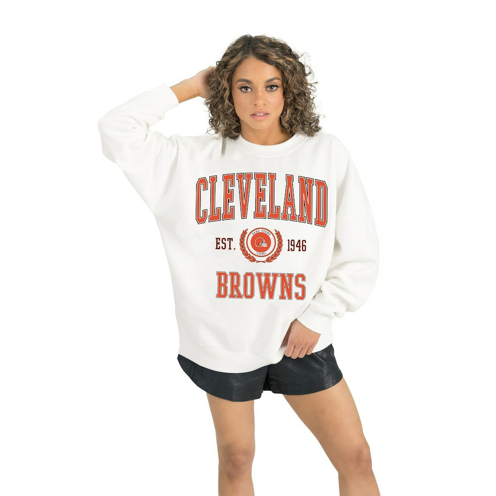 Cleveland Browns Gameday Couture Women's Timeless Triumph Premium Fleece Pullover Sweatshirt - White Pullover