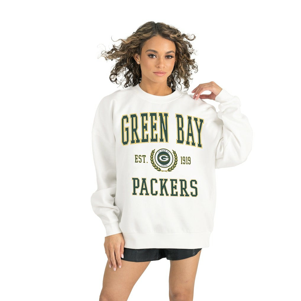 Green Bay Packers Gameday Couture Women's Timeless Triumph Premium Fleece Pullover Sweatshirt - White Pullover