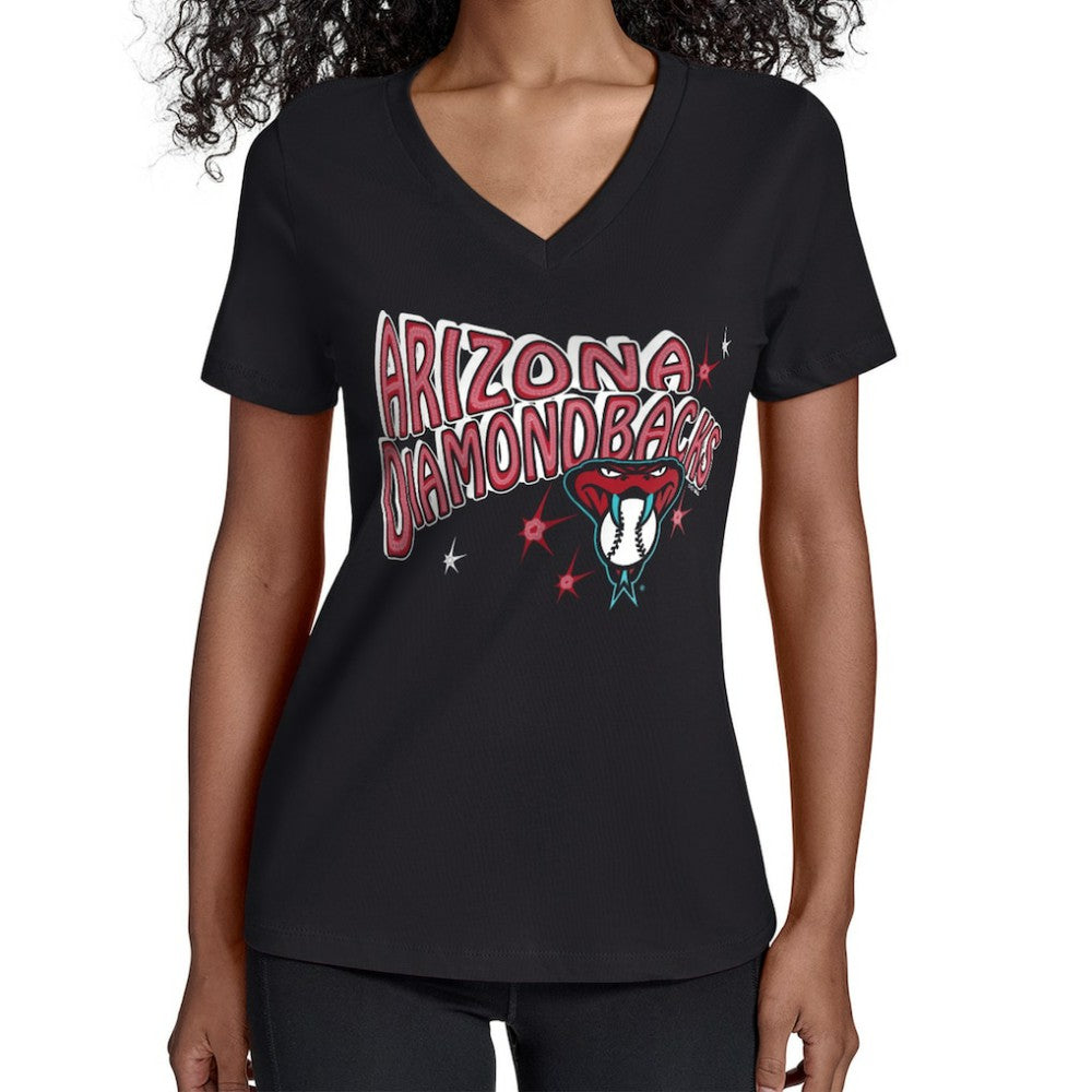 Arizona Diamondbacks Starter Women's Fireworks V-Neck T-Shirt - Black T-shirts