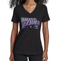 Colorado Rockies Starter Women's Fireworks V-Neck T-Shirt - Black T-shirts