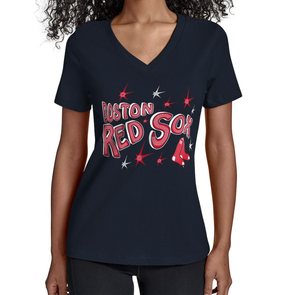 Boston Red Sox Starter Women's Fireworks V-Neck T-Shirt - Navy T-shirts