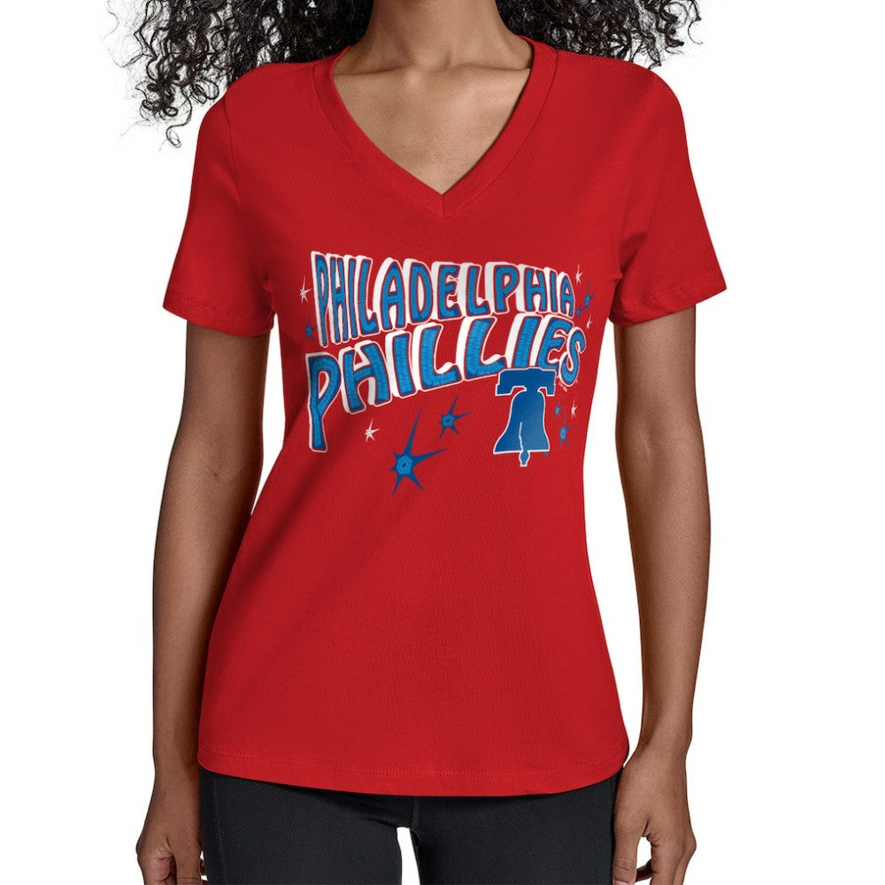 Philadelphia Phillies Starter Women's Fireworks V-Neck T-Shirt - Red T-shirts