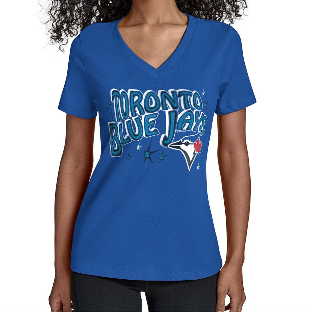 Toronto Blue Jays Starter Women's Fireworks Team Name V-Neck T-Shirt - Royal T-shirts