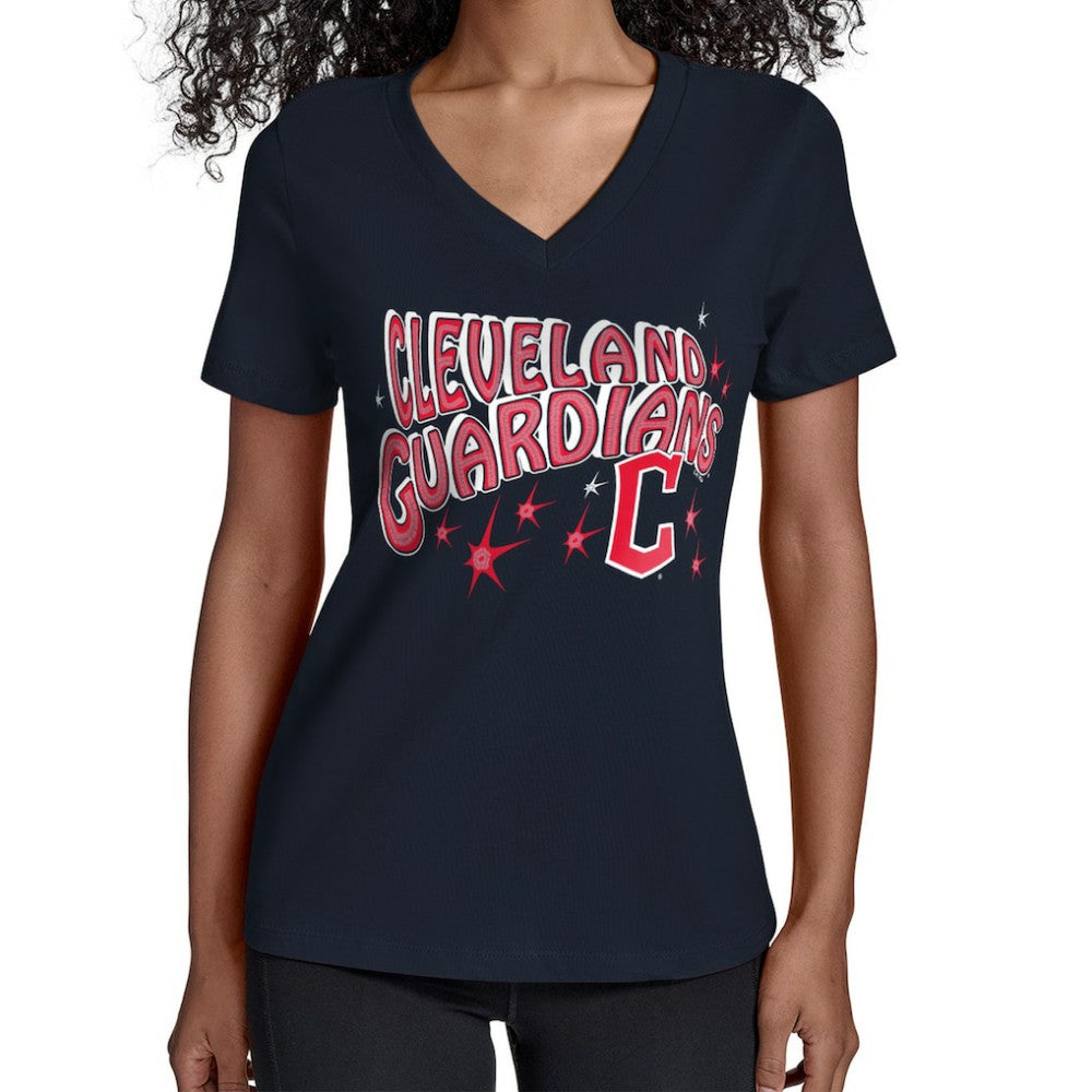 Cleveland Guardians Starter Women's Fireworks V-Neck T-Shirt - Navy T-shirts