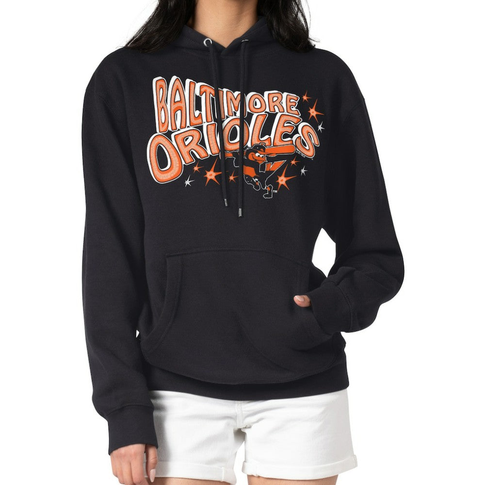 Baltimore Orioles Starter Women's Fireworks Fleece Tri-Blend Pullover Hoodie - Black Hoodies