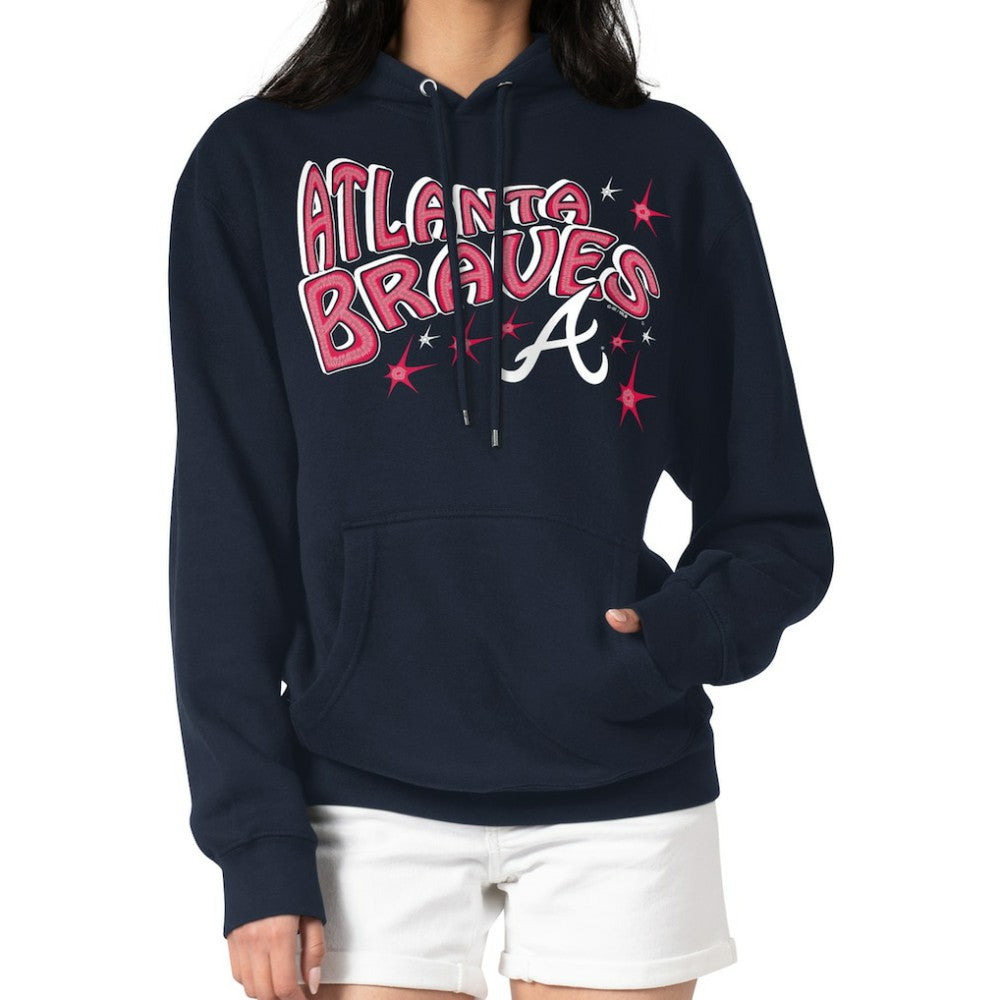 Atlanta Braves Starter Women's Fireworks Fleece Tri-Blend Pullover Hoodie - Navy Hoodies