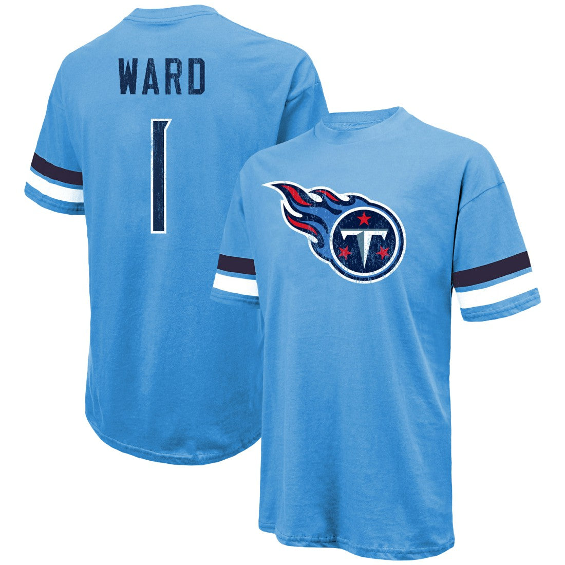 Cam Ward Tennessee Titans Majestic Threads 2025 NFL Draft First Round Pick Oversized T-Shirt - Light Blue T-shirts