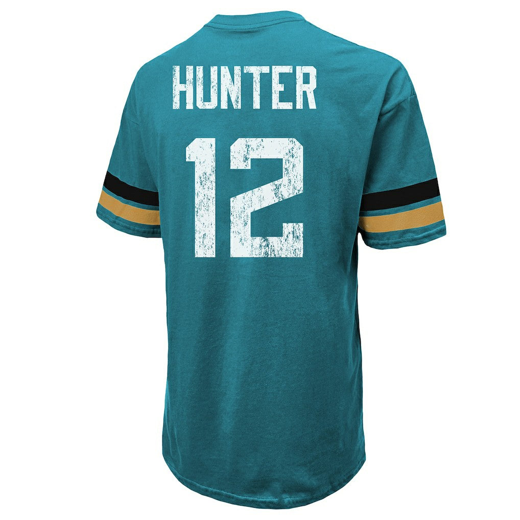 Travis Hunter Jacksonville Jaguars Majestic Threads 2025 NFL Draft First Round Pick Oversized T-Shirt - Teal T-shirts