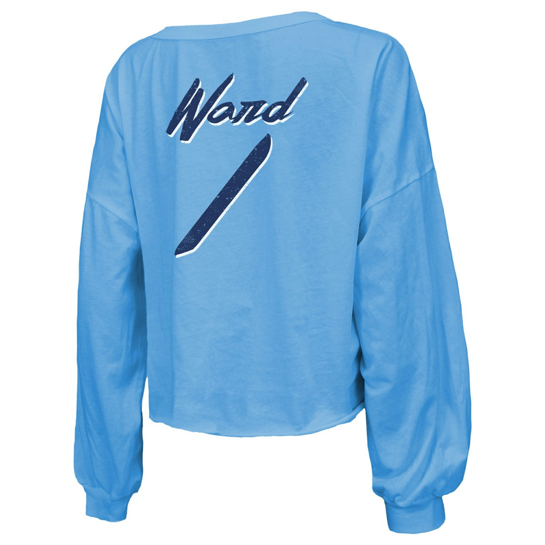 Cameron Ward Tennessee Titans Majestic Threads Women's Name & Number Off-Shoulder Script Cropped Long Sleeve Relaxed V-Neck T-Shirt - Light Blue T-shirts
