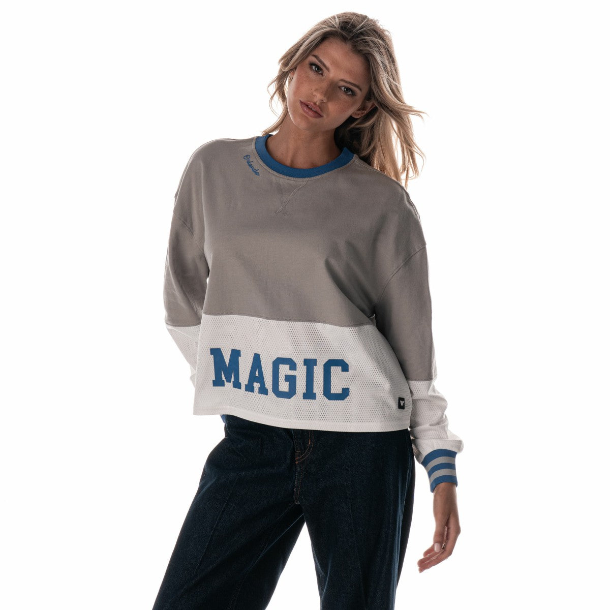 Orlando Magic The Wild Collective Women's Cropped Long-Sleeve Fashion Crewneck Sweatshirt Gray outlet