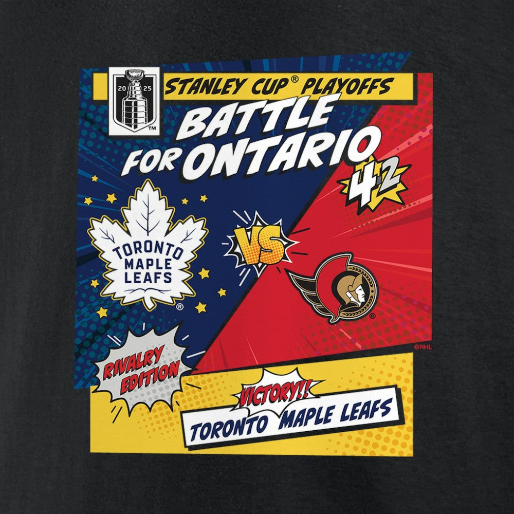 Toronto Maple Leafs vs. Ottawa Senators 2025 Stanley Cup Playoffs Rivalry Comic Pop T-Shirt - Black | US 203138062