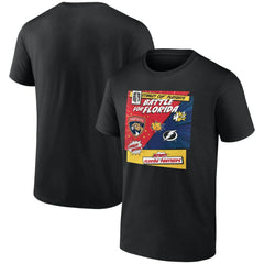 Florida Panthers vs. Tampa Bay Lightning 2025 Stanley Cup Playoffs Rivalry Comic Pop T-Shirt - Black | US 203138063