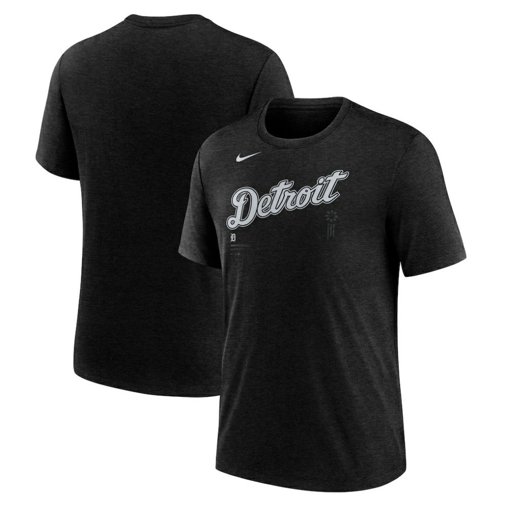 Detroit Tigers Nike Wordmark Tri-Blend T-Shirt - Heather Black T-shirts