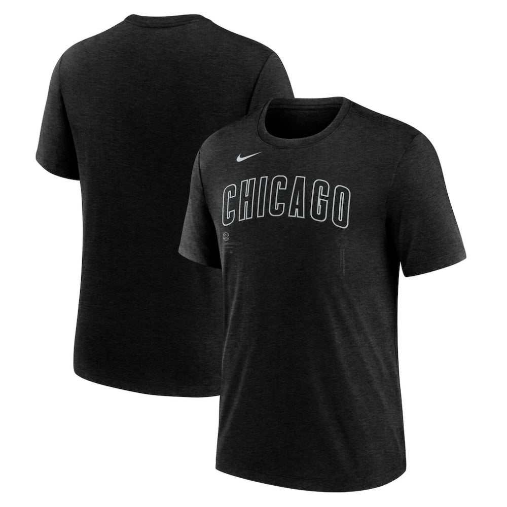 Chicago Cubs Nike Wordmark Tri-Blend T-Shirt - Heather Black T-shirts
