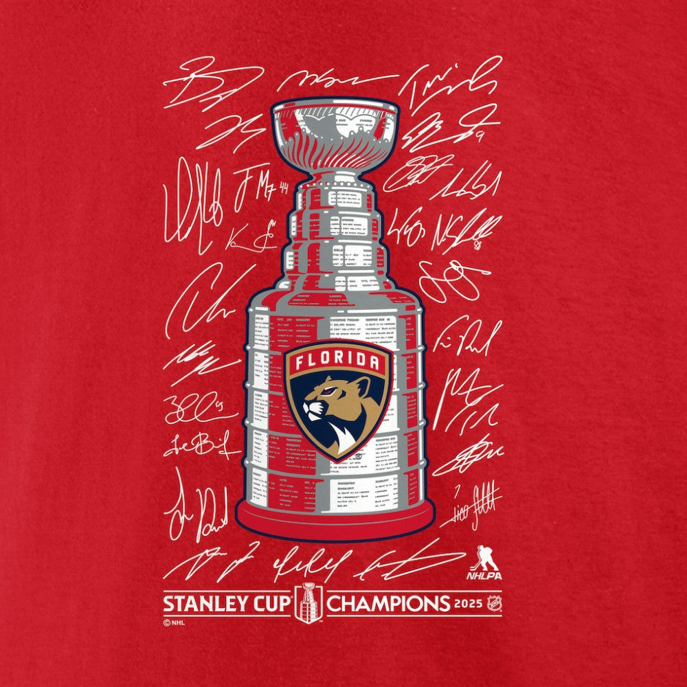 Florida Panthers Fanatics 2025 Stanley Cup Champions Signature Roster T-Shirt - Red | US 203140000