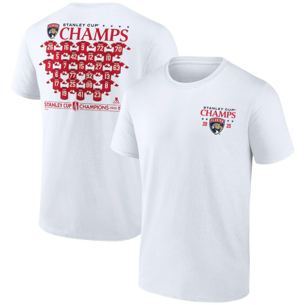 Florida Panthers Fanatics 2025 Stanley Cup Champions Jersey Roster T-Shirt - White | US 203140023