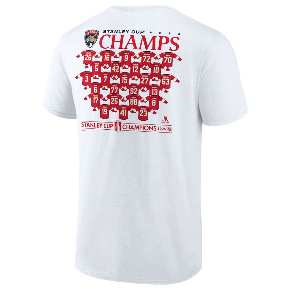 Florida Panthers Fanatics 2025 Stanley Cup Champions Jersey Roster T-Shirt - White | US 203140023
