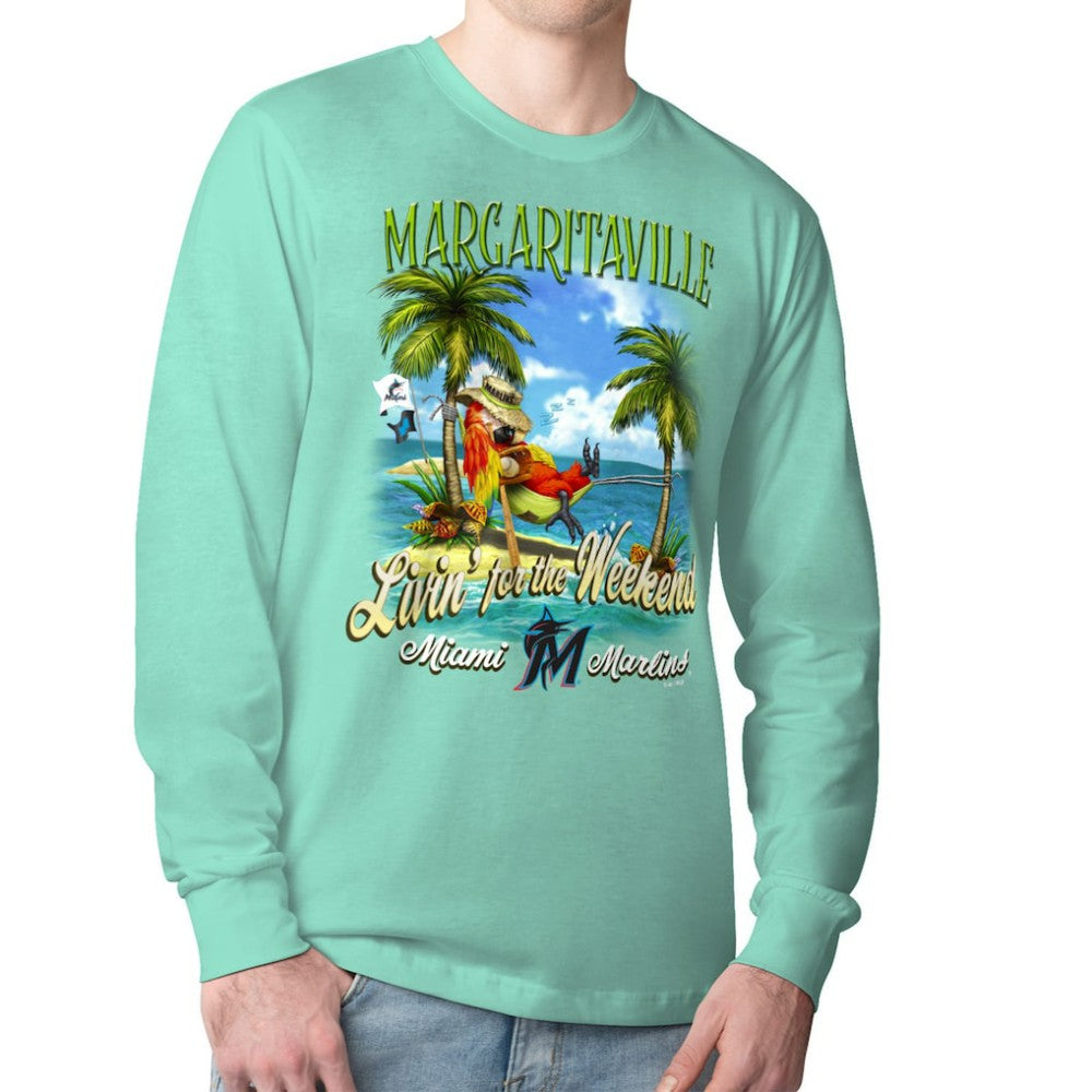 Miami Marlins Margaritaville Livin' for the Weekend Long Sleeve T-Shirt - Mint T-shirts