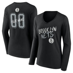 Brooklyn Nets Women's Hustle Custom Long Sleeve V-Neck T-Shirt Black