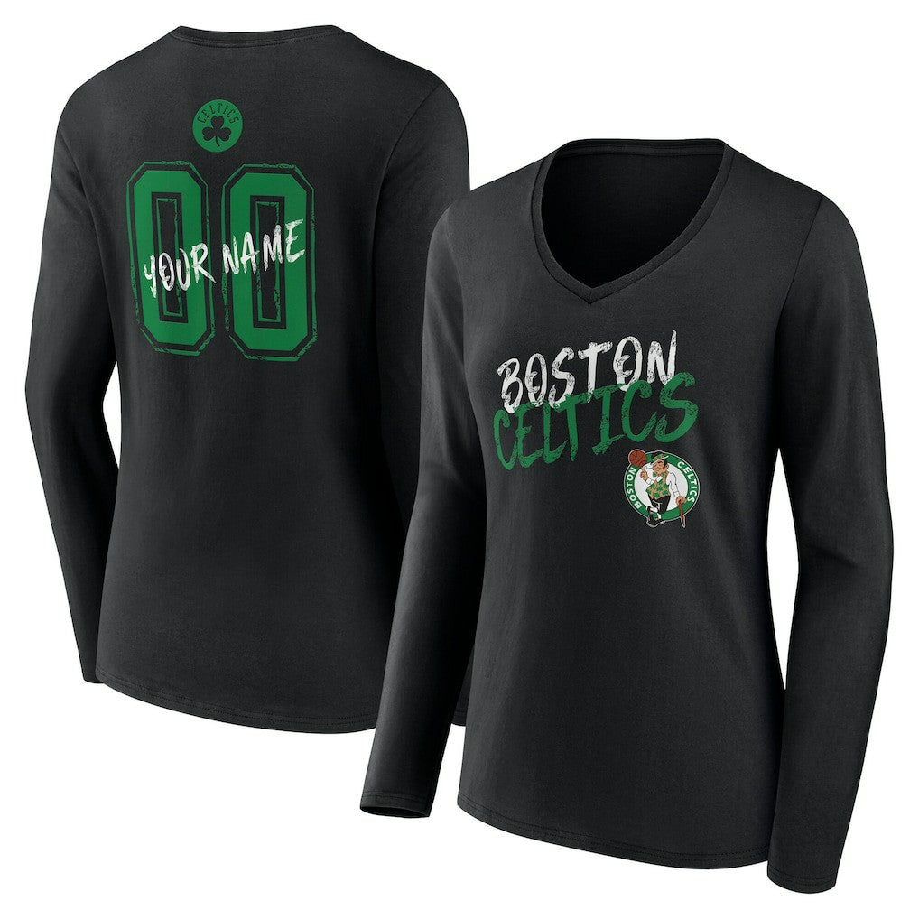 Boston Celtics Women's Hustle Custom Long Sleeve V-Neck T-Shirt Black outlet