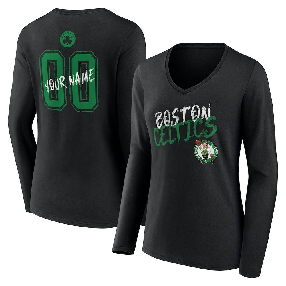 Boston Celtics Women's Hustle Custom Long Sleeve V-Neck T-Shirt Black outlet
