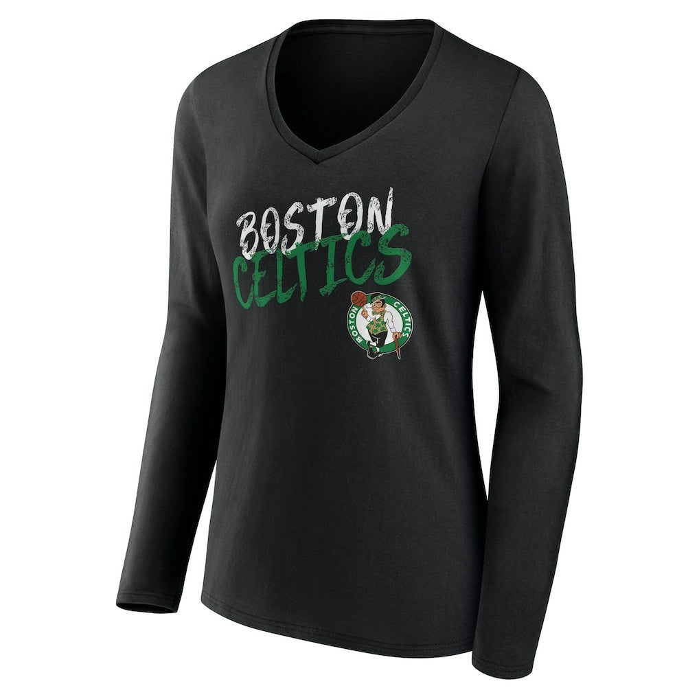 Boston Celtics Women's Hustle Custom Long Sleeve V-Neck T-Shirt Black outlet