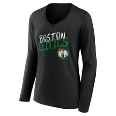 Boston Celtics Women's Hustle Custom Long Sleeve V-Neck T-Shirt Black outlet