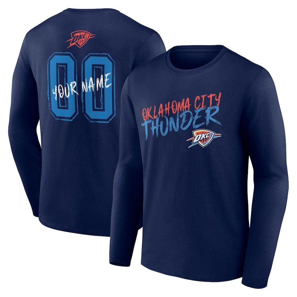 Oklahoma City Thunder Hustle Custom Long Sleeve T-Shirt Navy