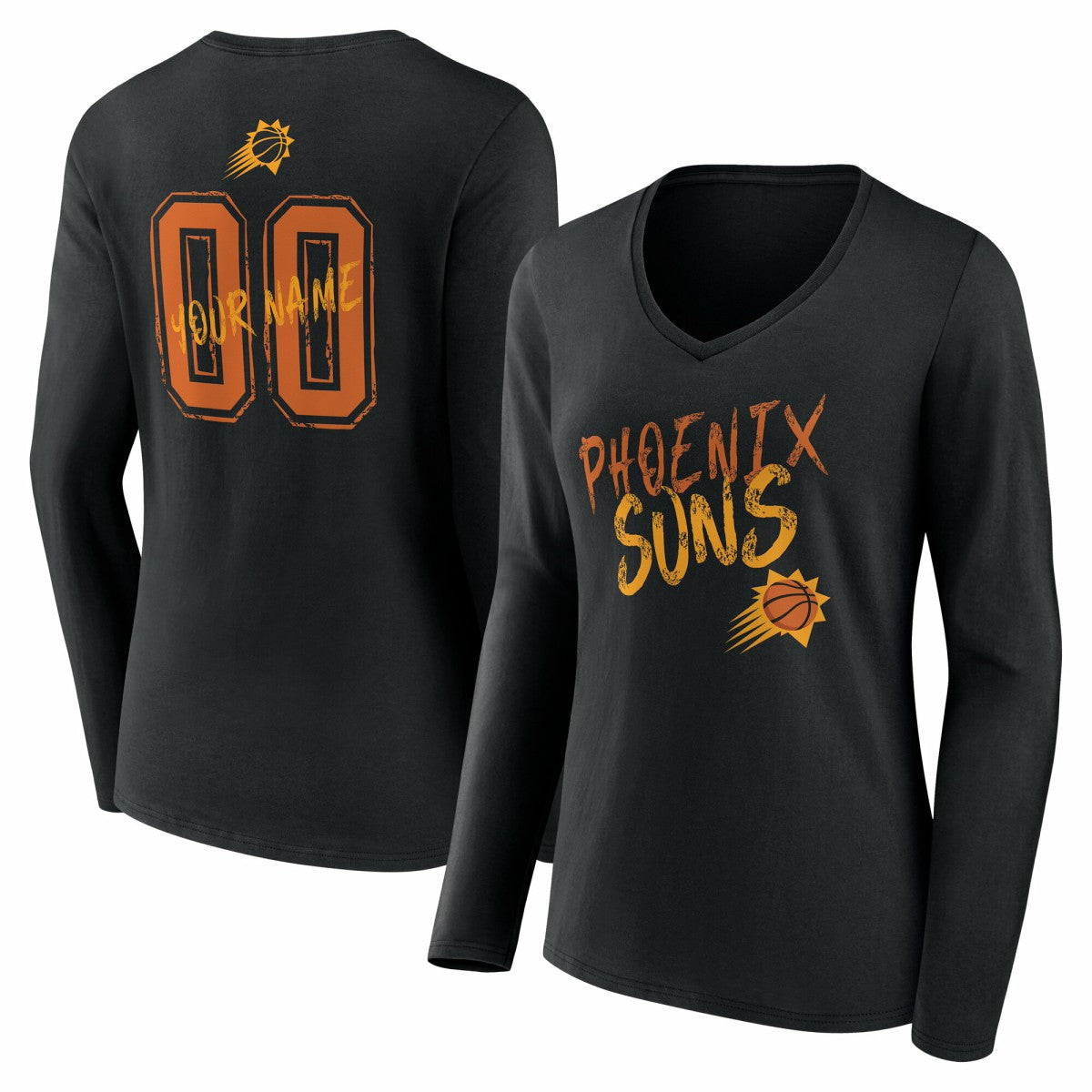 Phoenix Suns Women's Hustle Custom Long Sleeve V-Neck T-Shirt Black outlet