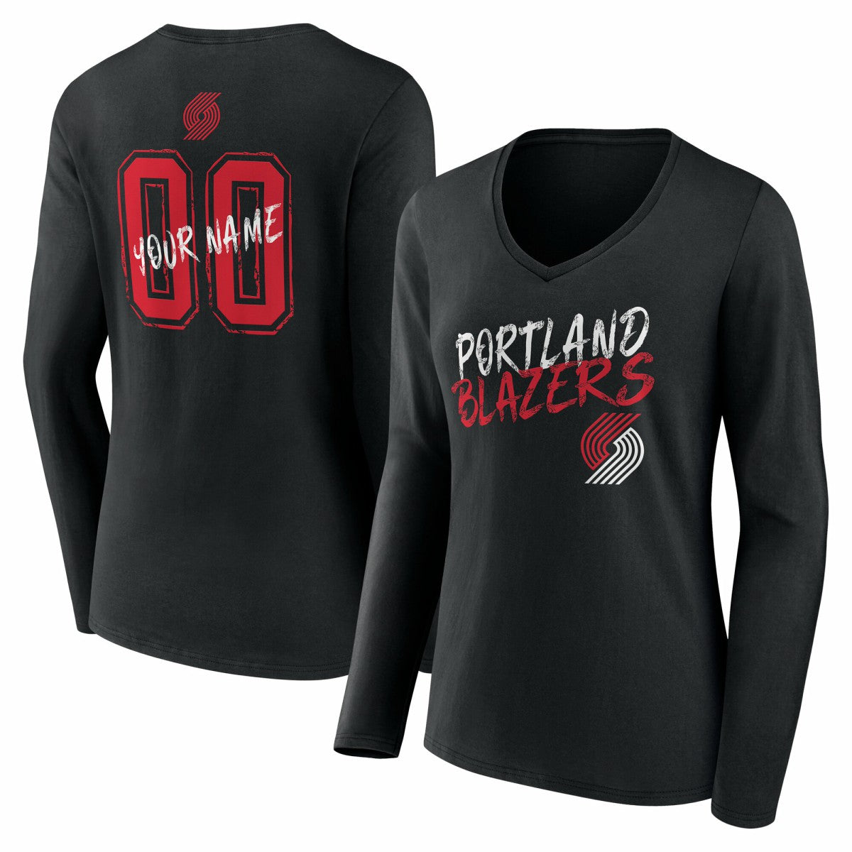 Portland Trail Blazers Women's Hustle Custom Long Sleeve V-Neck T-Shirt Black