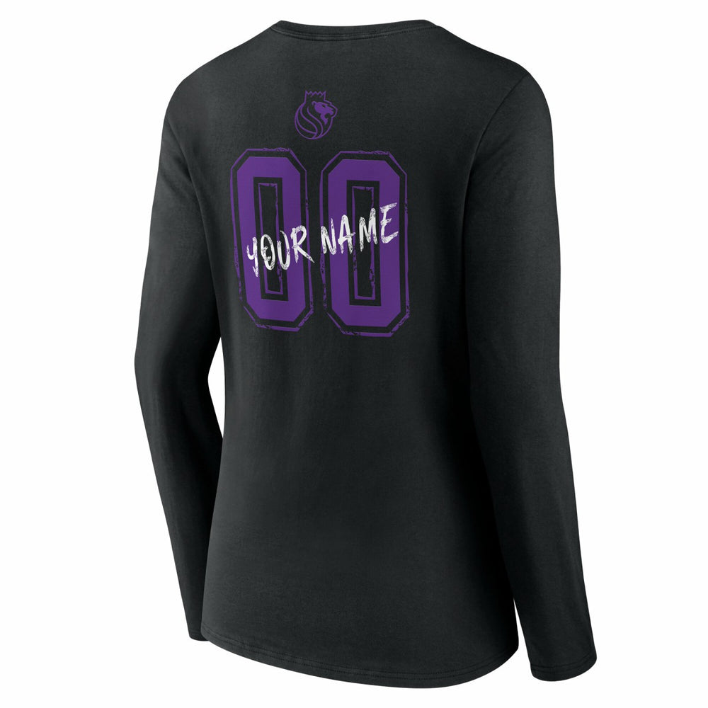 Sacramento Kings Women's Hustle Custom Long Sleeve V-Neck T-Shirt Black
