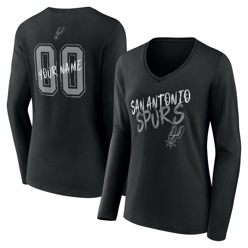 San Antonio Spurs Women's Hustle Custom Long Sleeve V-Neck T-Shirt Black