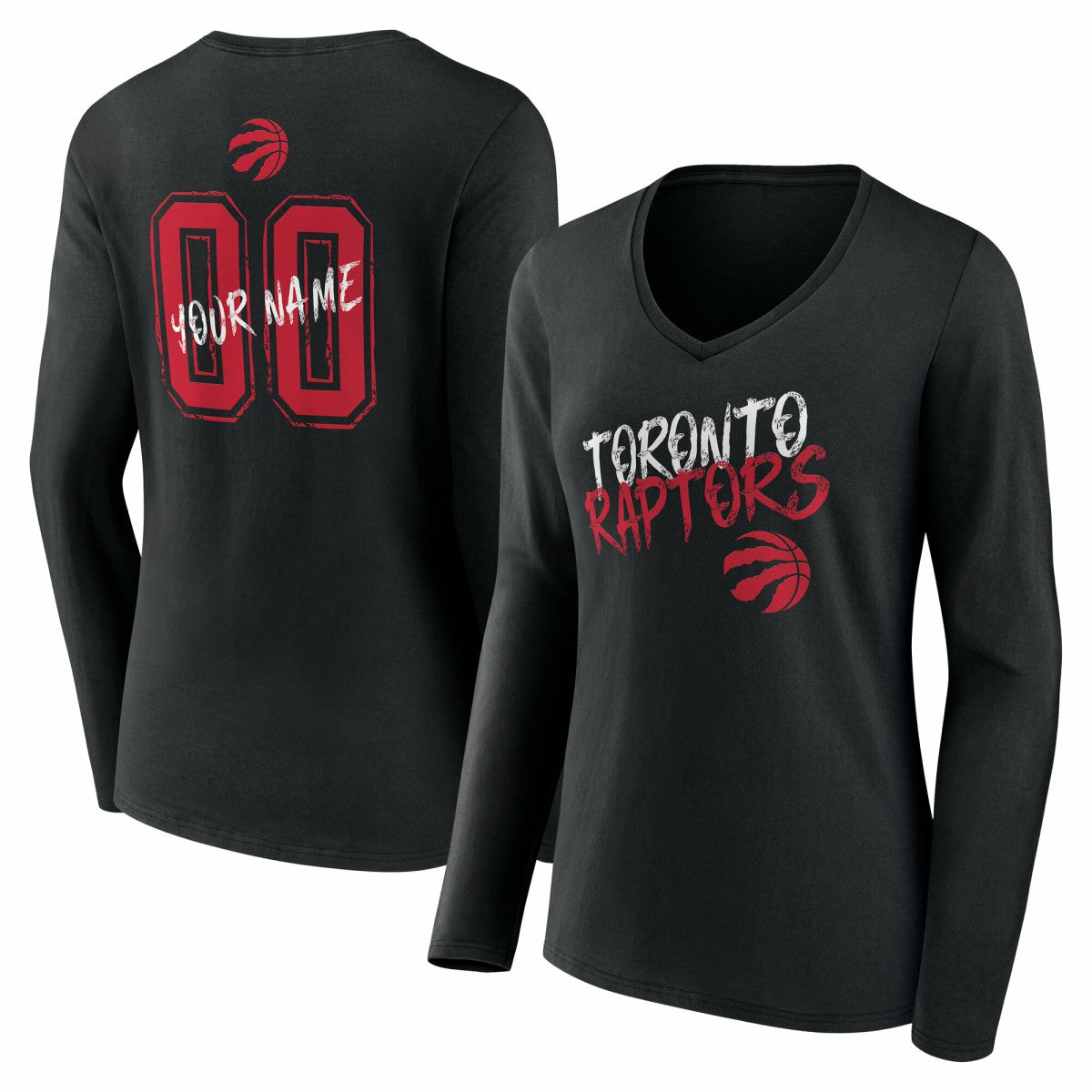 Toronto Raptors Women's Hustle Custom Long Sleeve V-Neck T-Shirt Black