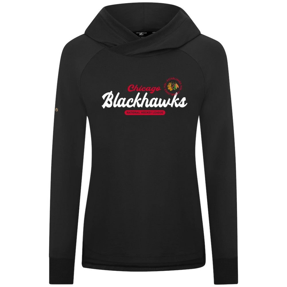 Chicago Blackhawks Levelwear Women's Slender Monument Raglan Pullover Hoodie - Black | US 203144849