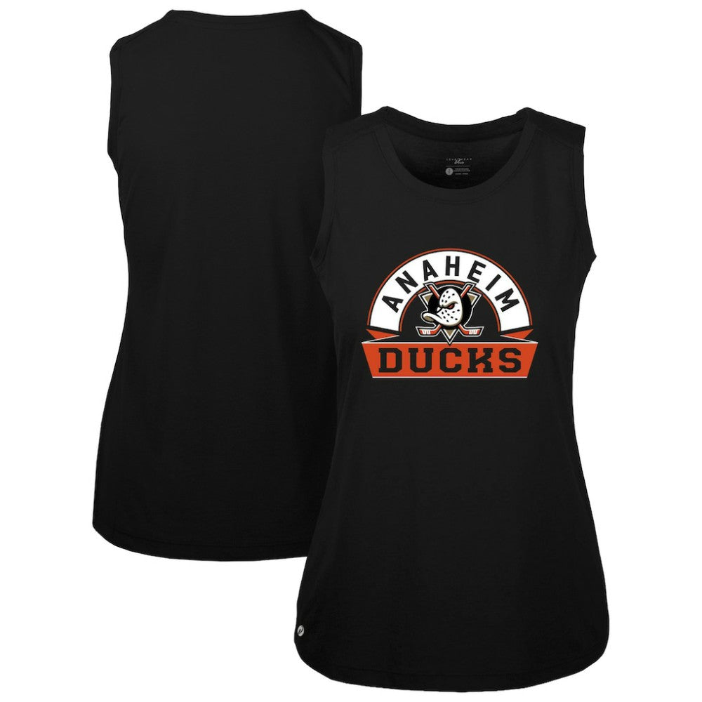 Anaheim Ducks Levelwear Women's Macy Banner Arch Tank Top - Black | US 203145037