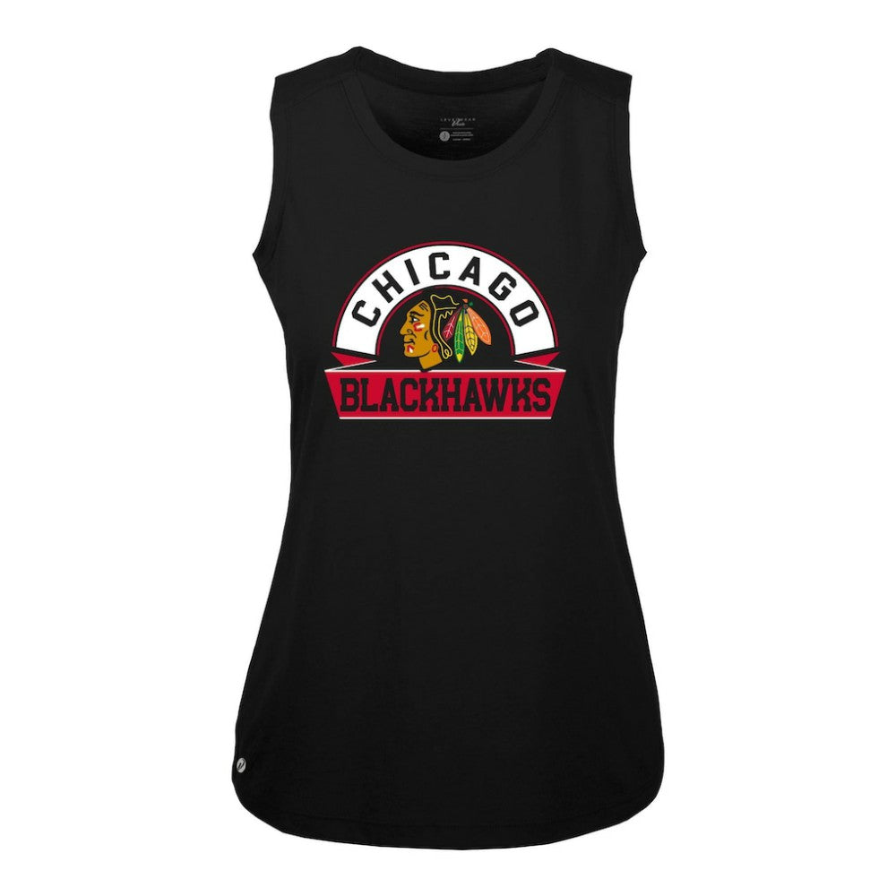 Chicago Blackhawks Levelwear Women's Macy Banner Arch Tank Top - Black | US 203145059