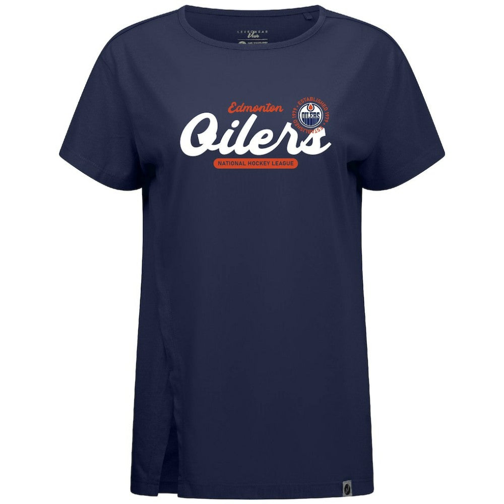 Edmonton Oilers Levelwear Women's Influx Monument T-Shirt - Navy | US 203145099