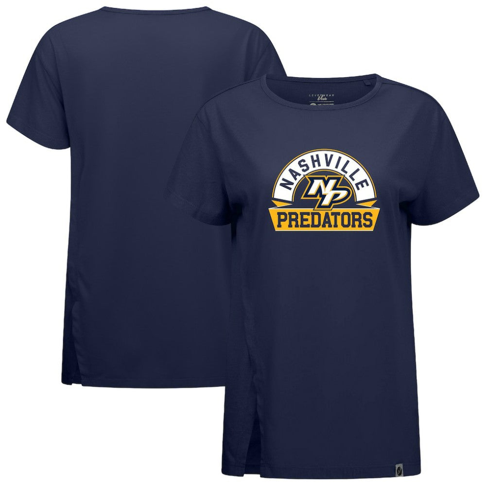 Nashville Predators Levelwear Women's Influx Banner Arch T-Shirt - Navy | US 203145182