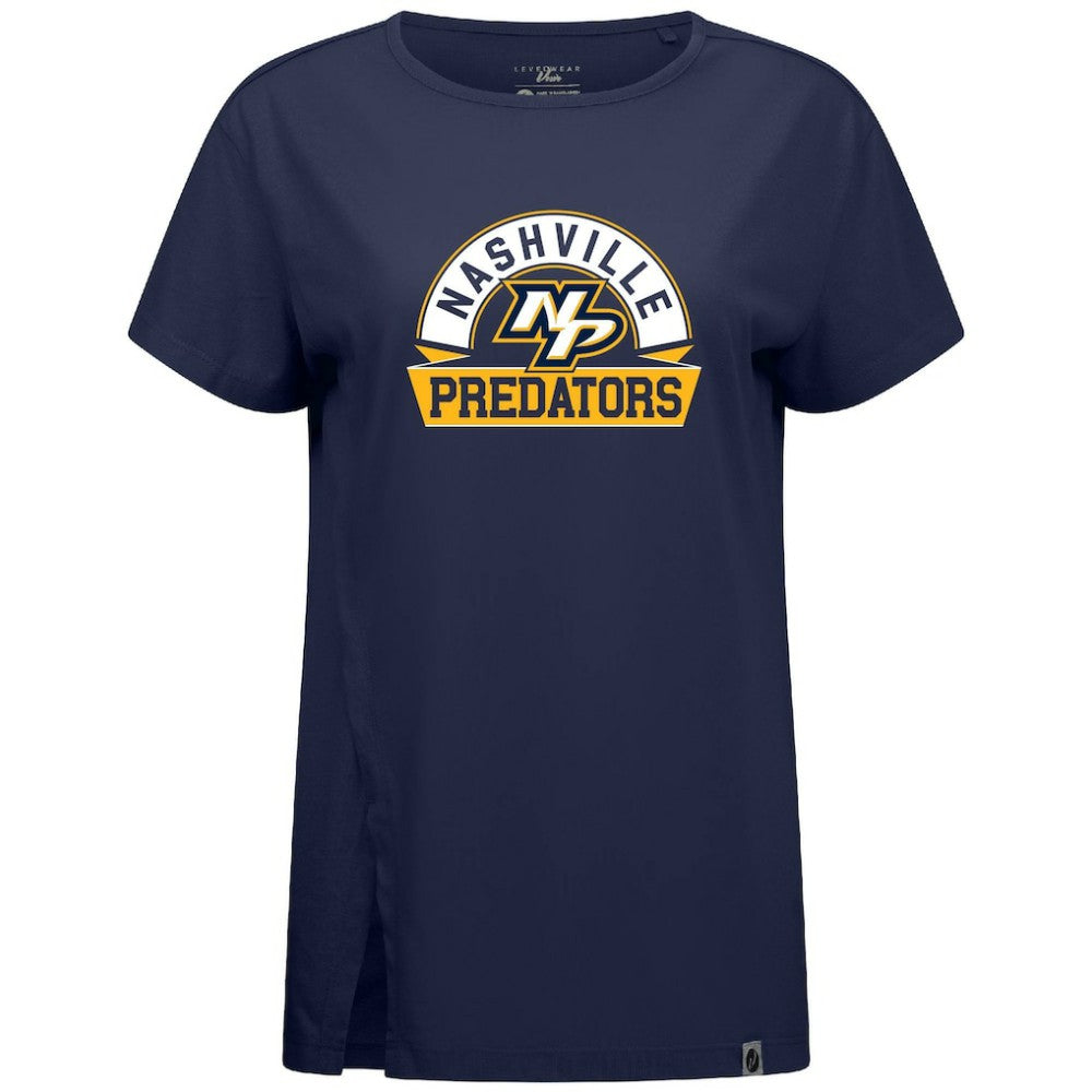 Nashville Predators Levelwear Women's Influx Banner Arch T-Shirt - Navy | US 203145182