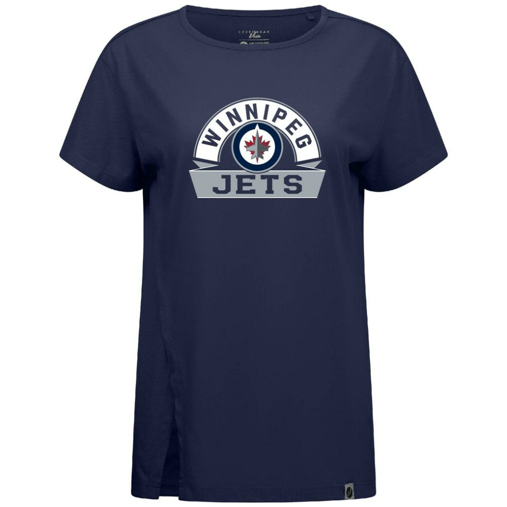 Winnipeg Jets Levelwear Women's Influx Banner Arch T-Shirt - Navy | US 203145190