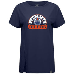 Edmonton Oilers Levelwear Women's Influx Banner Arch T-Shirt - Navy | US 203145207