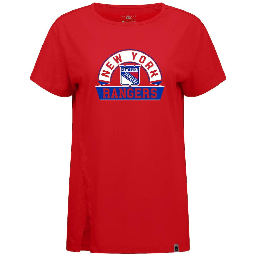 New York Rangers Levelwear Women's Influx Banner Arch T-Shirt - Red | US 203145213