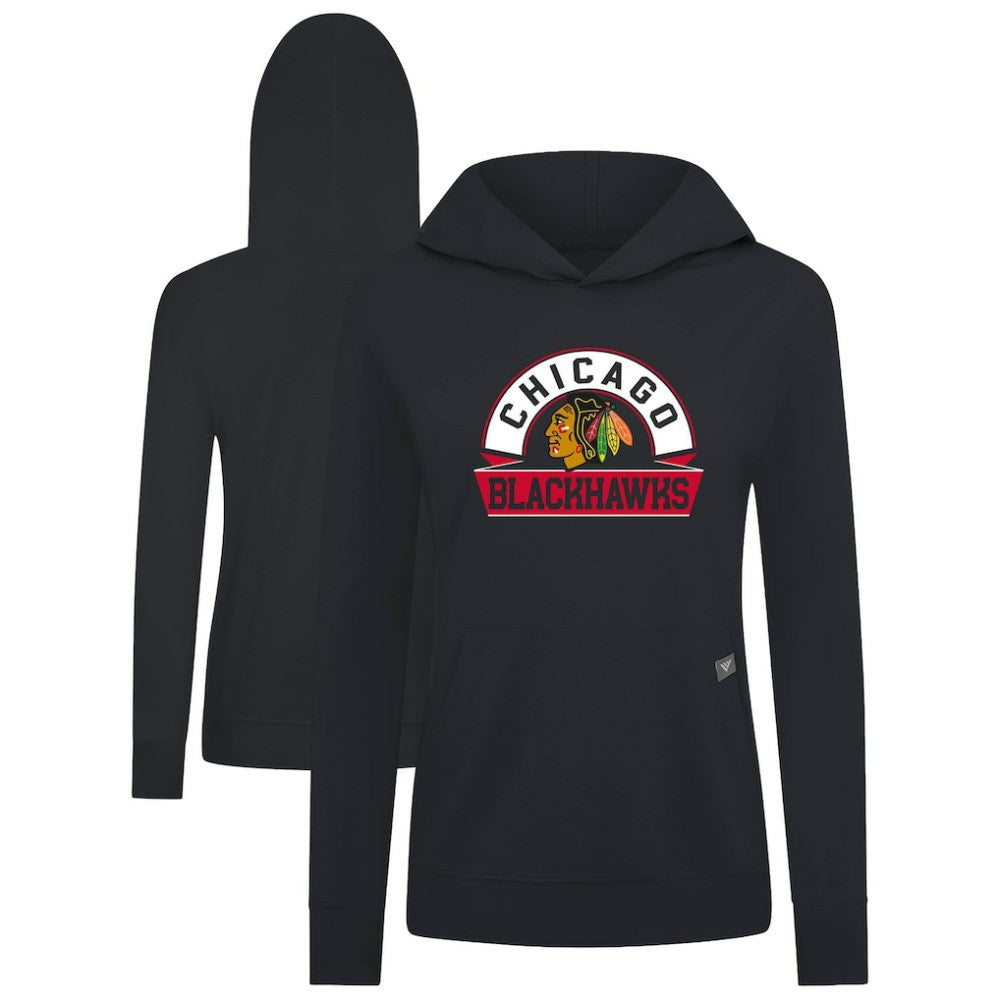 Chicago Blackhawks Levelwear Women's Relay Banner Arch Pullover Hoodie - Black | US 203145230