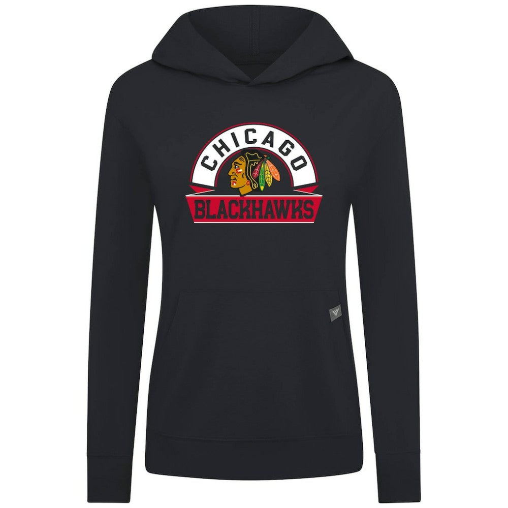 Chicago Blackhawks Levelwear Women's Relay Banner Arch Pullover Hoodie - Black | US 203145230