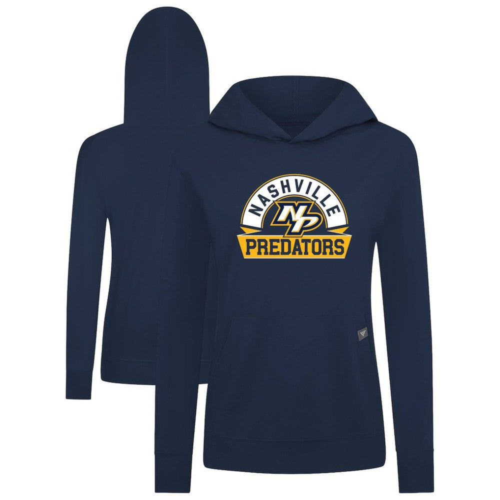 Nashville Predators Levelwear Women's Relay Banner Arch Pullover Hoodie - Navy | US 203145233
