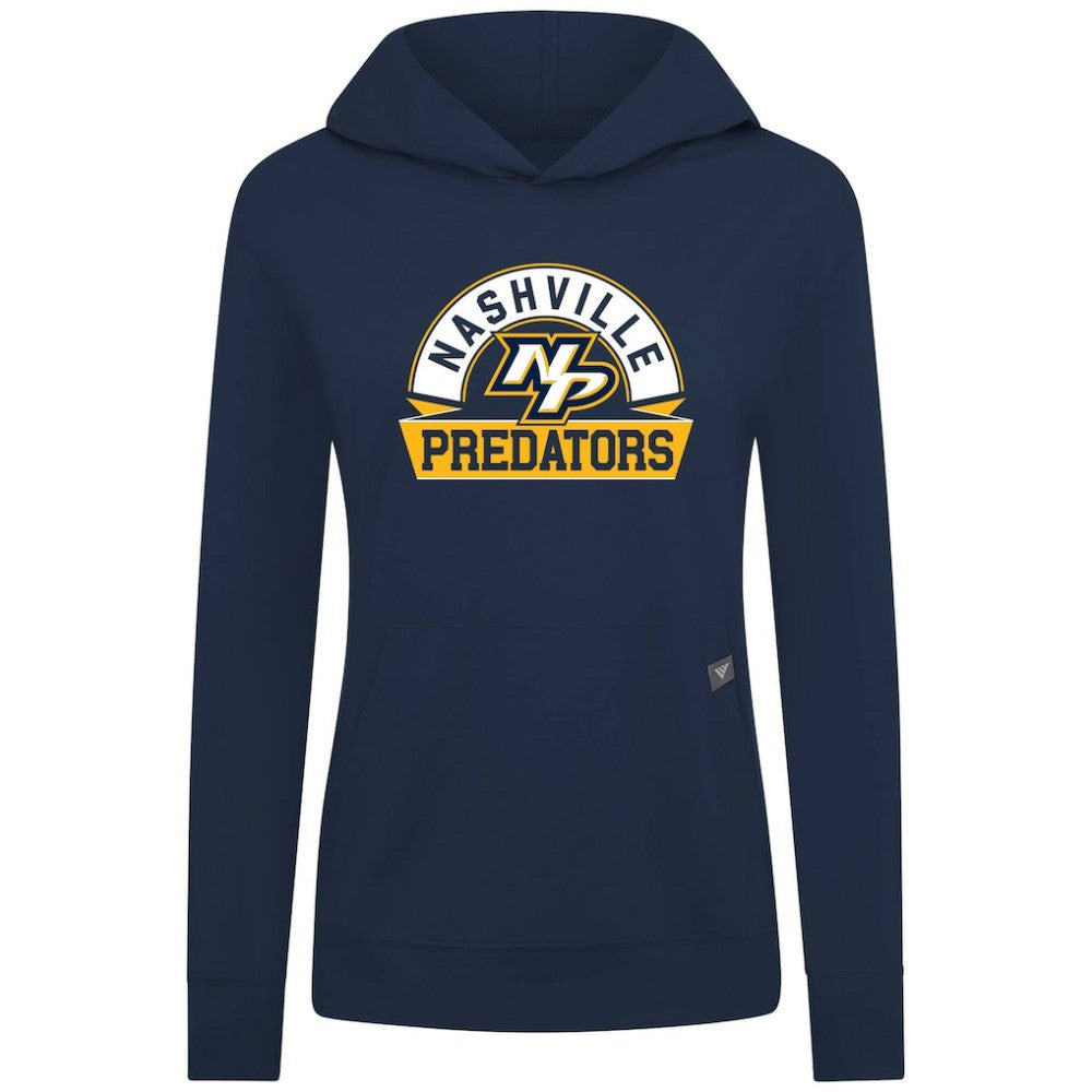 Nashville Predators Levelwear Women's Relay Banner Arch Pullover Hoodie - Navy | US 203145233